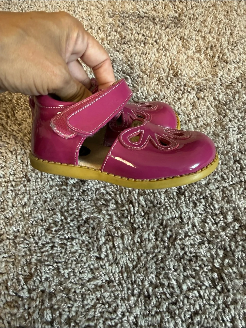 Livie & Luca Hot Pink Patent Mary Jane Shoes with Flower Cutouts